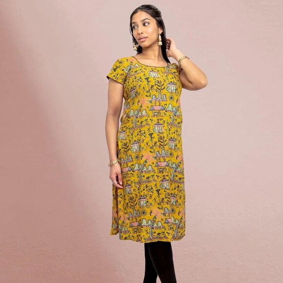 Yellow Printed Kurta, Tranquil Threads | Muvvas Boutique - Picture 1 of 5